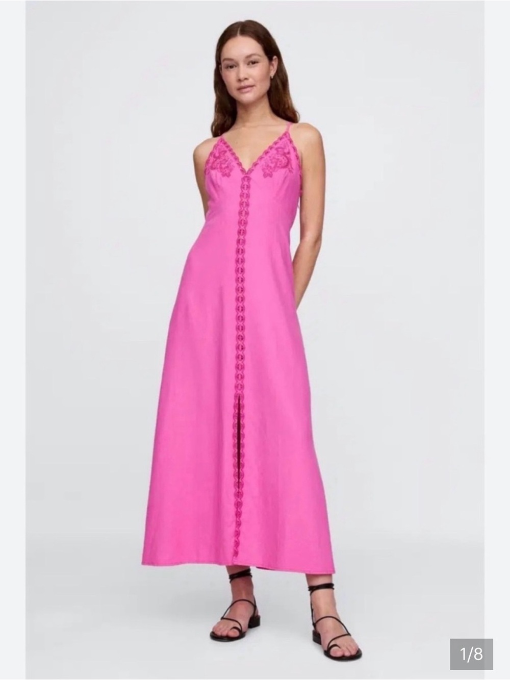 GAP Hot Pink Maxi Slip Dress with Lace Trim